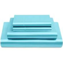 Silky Soft Pink Twin XL Satin Bed Sheets Set, 1 Deep Pocket Fitted Sheet + 1 Flat Sheet + 1 Pillowcase,  In 2025 - 天藍色 - 查看 3