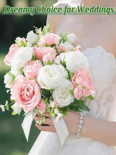 2pcs Artificial Peony Flowers, Fake Peony Flowers, Peony Bouquet, Can Be Used As Centerpiece Decoration For Dining Table, Wedding Party Home Decor, Christmas Decoration, Gift, Room Decor, Vase Decoration