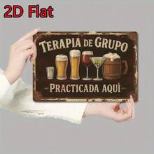 2D Flat, 1pc Vintage Metal Wall Art Sign With "Terapia De Grupo Practica Aqui" Spanish Quote & Beer/Cocktail Illustrations - Rustic 29.97cm X 19.81cm Metal Decor For Man Cave, Kitchen, Bar, Office, Patio, Metal Wall Decor, Office Decoration, Retro Design, Patio Decoration, Farmhouse Style, Bar Owners, 2D Flat - 彩色 - 查看 9