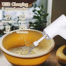 Cordless Electric Hand Mixer| 3-Speed Rechargeable Whisk With 2 Detachable Heads, Compact Baking Tool For Thin Batter / Eggs / Cookies| Ideal For Tiny Kitchen / RV / Camping (Macaron Purple & White) - 馬卡龍白 - 查看 7