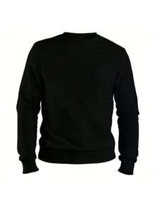 Kit 2 Men's Plain Crew Neck Sweatshirt Unisex Cotton Cold Weather Top - 黑色/白色 - 查看 2
