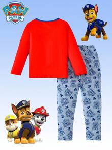 Paw Patrol 两件套汪汪队立大功男童睡衣套装，可爱卡通印花圆领长袖T恤和长裤，轻薄透气，适合秋冬休闲家居服，日常穿着、度假及送礼皆宜。 - 紅色 - 查看 2