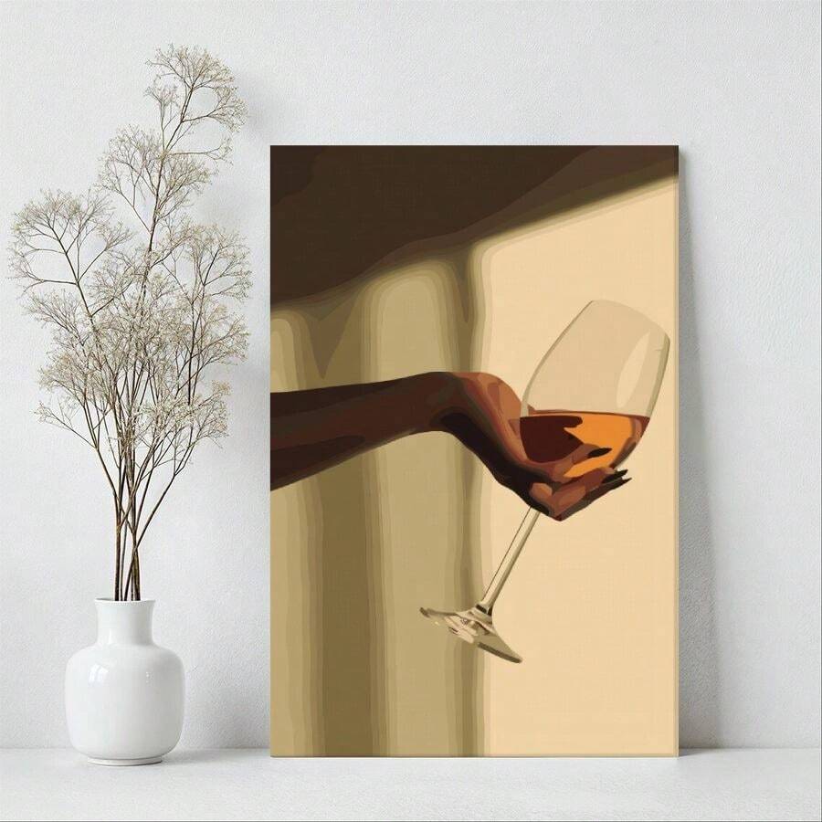 1pc Solid Wood Frame Woman Drinking Wine Poster Canvas, Woman Wall Art, Abstract Art, African American 2 Theme Canvas Posters & Prints, Large Canvas Wall Art, 2D Flat, Easy Hang Tabletop Or Wall Display, For Halloween, ChristmasGifts, Bedroom, Living Room, Decoration Ready To Hang - Nhiều màu - Xem 1