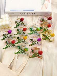 1 pieza/6 piezas/12 piezas Pinza de pelo de plástico ABS con diseño floral de tulipán, pinza de pelo dulce, accesorios para el cabello para mujeres, elegante pinza de invierno
