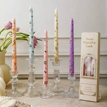 2pcs Printed Taper Candles - 9.84 Inches, Assorted Patterns, Suitable For Wedding Banquet Table Decor, Holiday Ambiance, Home Decor And Holiday Party Decoration - Multicolor - View 6