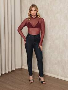 Women's Long Sleeve Tulle Blouse With High Neck Transparent Elegant - Casual Fashion And Fashion Simple Transparent None Holiday Evening All Seasons - 硼 - 查看 3