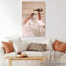2D Flat, Posters & Prints 1pc Woman Drinking Wine In Bed Framed Wall Art - Canvas Prints Poster, Ideal For Home, Office Wall Decor, Family Gift, Living Room Bedroom Wall Decor - Nhiều màu - Xem 4