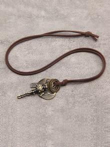 1 buc colier cu pandantiv metalic vintage cu mărgele, lanț lung cu frânghie de ceară neagră, colier metalic minimalist gotic la modă, stil hiphop, colier pentru cupluri