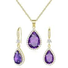 Women Jewelry Set Silver/Gold Plated Teardrop Pendant Necklace Dangle Drop Earrings Dangling Sets Birthstone Crystals Rhinestone,Birthday Anniversary Wedding Mother's Day Gifts For Women{"Color_name":"06.June-YellowGoldPlated|AlexandritePurple"} - 06.六月-黃金鍍層|紫翠玉紫色 - 查看 6