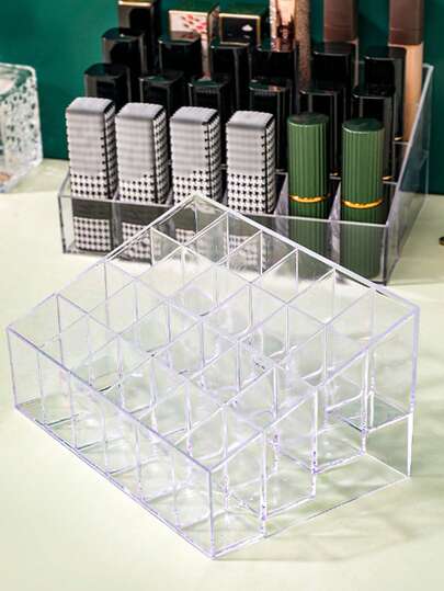 2 piezas/1 pieza Caja de almacenamiento transparente para lápiz labial, Soporte de plástico para 24 lápices labiales, Organizador de maquillaje, Vitrina de escritorio de acrílico, Adecuado para el hogar y la residencia universitaria