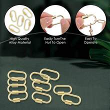 10pcs Screw Carabiner Lock Charms, Golden Necklace Lock Clip Keychain Clip Hook Metal Oval Keyring Holder Clasp For DIY Necklace Bracelets Jewelry Making - 金色 - 查看 5