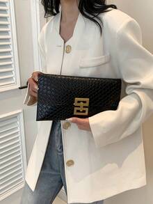 Fashion Hot New Woven Pattern + Anti-Theft Lock Design, Can Be Used For Daily Shopping Collection Of Mobile Phones, Change, Cards Used In The Envelope Handbag.