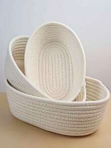 1Set/3Pcs Pink Rope Woven Storage Basket, Simple Home Decoration, Open Storage Basket, Suitable For Family Bedrooms, Living Rooms, Cosmetics, Snacks, Toys, Miscellaneous Items, Classified Storage, Can Be Used As Holiday Gifts, Suitable As Children's Gifts For Valentine's Day Decoration - White - View 2