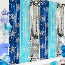 1Pack/2Packs Christmas Snowflake Foil Fringe Streamers Frozen Birthday Party Decorations Winter Princess Birthday Party Decorations 3.3 X 6.6ft Silver Blue Snowflake Tinsel Foil Fringe For Winter Wonderland Party Decorations Ice Birthday Party Supplies Christmas Holiday Party Decorations - Green - View 3