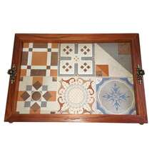 Bandeja Decorativa Cantinho do Café Grande Retangular Rustica Madeira Cerâmica Bandeija Cozinha Chá