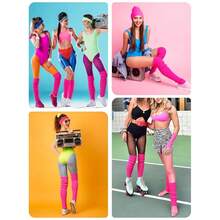 V28 Long Leg Warmer, Women's Men 80s Party Ribbed Knit Dance Sports{"Color_name":"61rose-WithoutHole"} - Multicolor26 - View 5
