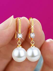 2 件仿珍珠吊坠耳环，精致的日常珠宝，送给朋友的优雅节日礼物