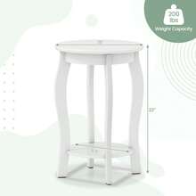 2-Tier Round End Table Narrow Sofa Side Nightstand W/ Storage Shelf & Wood Legs - trắng - Xem 3