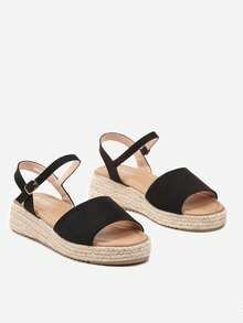Soft Suede Espadrille Sandals - Women's Summer Casual Shoes - Black - View 5