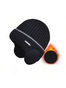 Gorros de punto con forro térmico grueso, gorros de punto de unicolor, gorros de protección de oídos cálidos de invierno para hombres, nuevo diseño de gorro de invierno para atuendo de otoño - A - Ver 3