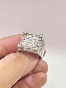 Palace Four-Sided Inlay Lucky Number 00 Stainless Steel Men's Ring - 銀色 - 查看 4