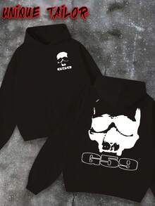 Unique Tailor -Men's 250g Heavyweight High-Quality Hoodie,Skull G59 Graphic Streetwear ,Hoodie,Men's Double-Sided Printed Casual And Comfortable Hoodie, Casual And Versatile Coat In Autumn And Winter(1 PC) - màu đen - Xem 1