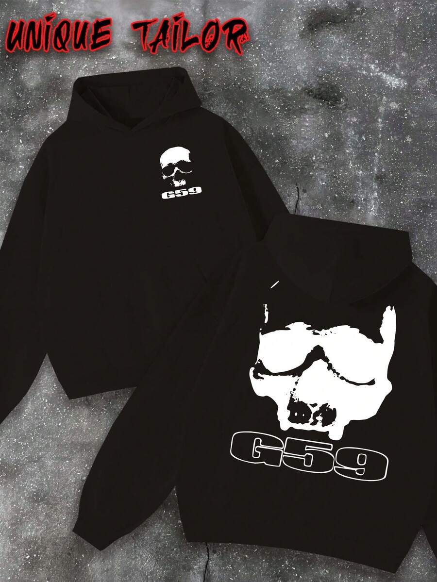 Unique Tailor -Men's 250g Heavyweight High-Quality Hoodie,Skull G59 Graphic Streetwear ,Hoodie,Men's Double-Sided Printed Casual And Comfortable Hoodie, Casual And Versatile Coat In Autumn And Winter(1 PC) - màu đen - Xem 1