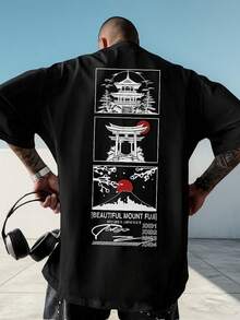Men's Oversized Japanese Mount Cotton Printed Shirt - màu đen - Xem 1