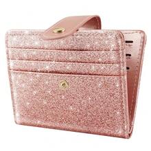 Slim Bifold Wallet RFID Credit Card Wallet Glitter Leather Small Cute Card Holder For Women, Rose Gold{"Color_name":"GlitterRoseGold"} - 多色14 - 查看 1