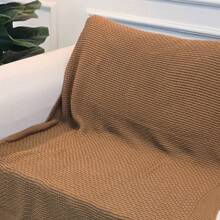 Knitted Blanket Sofa Armchair 150x100cm Siena Decor Living Room - Camel - View 3