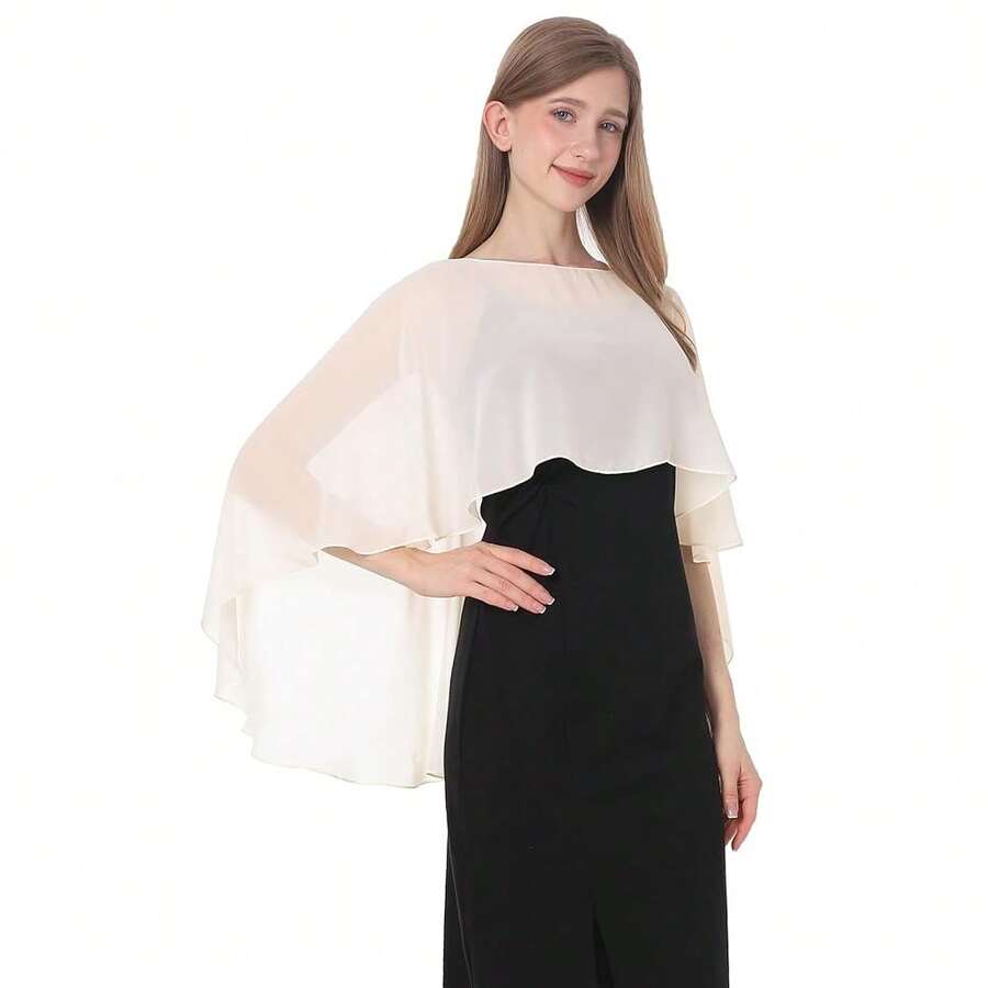 Baoqiya Women's Capelet Shawls And Wraps For Evening Dresses Soft Bridesmaid Shawl Chiffon Cape Wedding Cover Up{"Color_name":"PaleChampagne"} - 說香檳 - 查看 1