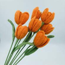onEternal Handmade Crochet Tulip Flower Branch Eternal Flower Yarn Flower Home Decor Gift Floral Bouquet