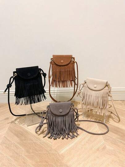 1pc Fashionable Vintage Niche Tassel Versatile Lightweight PU Shoulder Crossbody Bag, Adjustable Strap Length, Multiple Colors Available, Meets Basic Storage Needs, Suitable For Travel, Shopping And Other Occasions, Also An Ideal Gift Choice For Halloween, Thanksgiving, Christmas