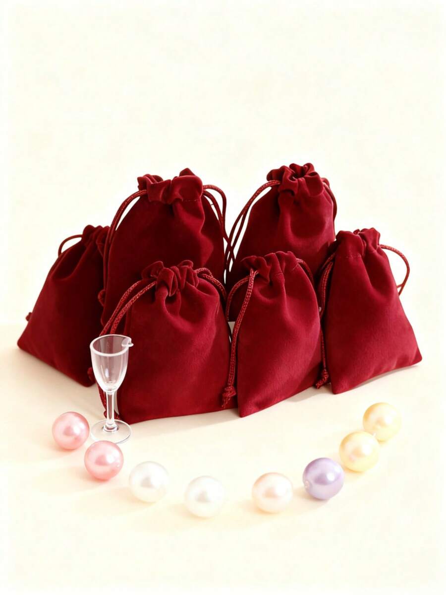 Saquinhos de veludo vermelho vinho com cordão - Pequenos saquinhos para guardar joias, forro de flanela macia, ideais para embrulho de presentes / organizador de joias / lembrancinhas de casamento para madrinhas / organizadoras de casamento / vendedoras de joias, chá de panela / festa de Natal / aniversário, Dia dos Namorados / Natal / Dia de Ação de Graças, outono / inverno