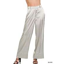 Zenana Wide-Leg Satin Pants - Silver - View 1