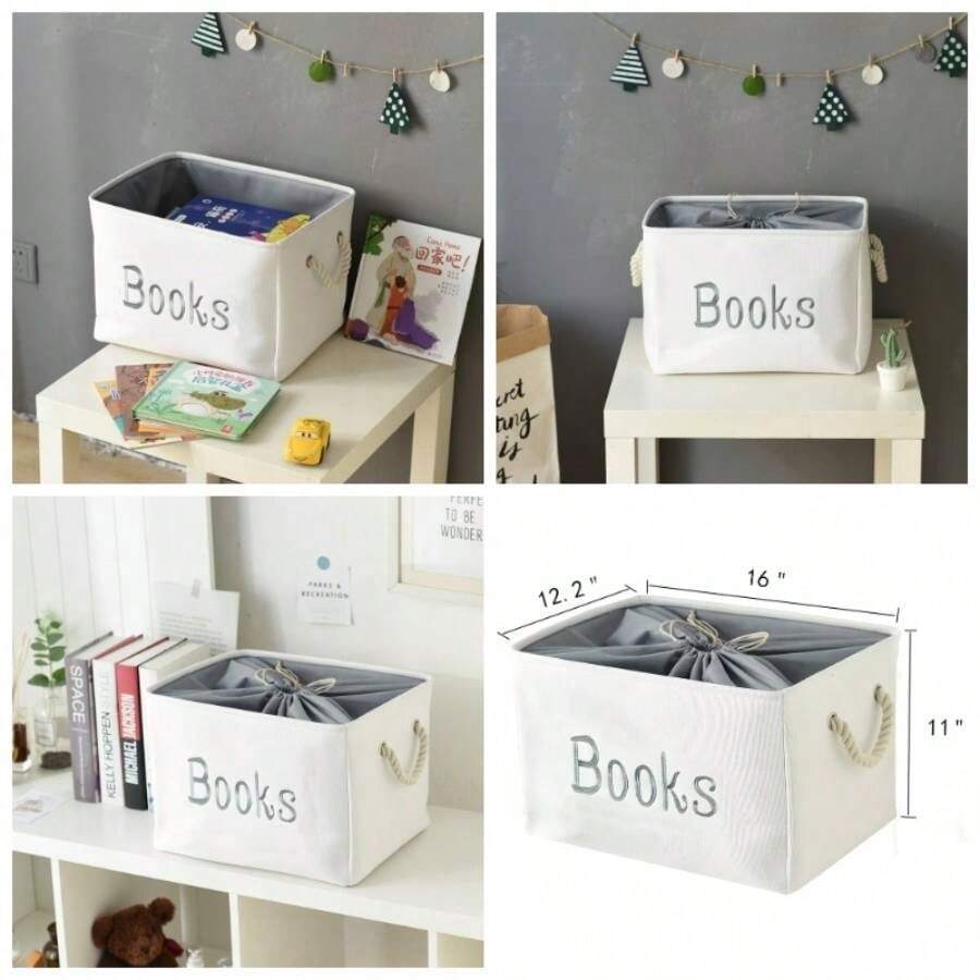 - Caja de almacenamiento de juguetes para nios, ligera, plegable, organizador de juguetes con asa, cestas de almacenamiento para nios, nias, cuarto de guardera juguetes - Libros + Large - Ver 1