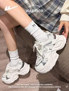 WARRIOR 1 par de zapatillas deportivas gruesas con cordones delanteros para mujer, diseño versátil de moda, suela blanda, casual de exterior, suela plataforma no gruesa