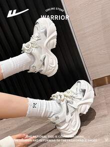 WARRIOR 1 par de zapatillas deportivas gruesas con cordones delanteros para mujer, diseño versátil de moda, suela blanda, casual de exterior, suela plataforma no gruesa