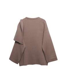 女士围巾风格时尚休闲不对称超宽松针织夹克毛衣开衫外套上衣 - 淺卡其 - 查看 5