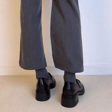 Genuine Leather Women's Single Shoes Thick Heel Small Leather Shoes British Style Thick Sole Loafers - 黑色 - 查看 3