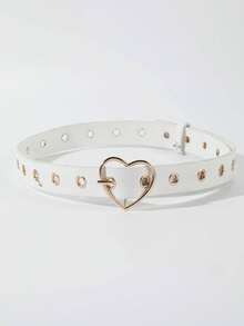 1 pieza Cinturón de vestido versátil con hebilla en forma de corazón, talla única que se adapta a todas, para verano, escuela, otoño, Halloween - Negro - Ver 9