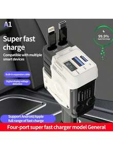 1 pieza Cargador de coche súper rápido, Adaptador de carga de 3 en 1 con pantalla mecánica, 4 en 1 encendedor de cigarrillos (2 estilos aleatorios) - Unitalla - Ver 4