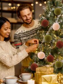 16 sztuk/zestaw - Zestaw bombek choinkowych z brokatem, ozdoby choinkowe, flokowane bombki choinkowe, wiszące na choinkę, do dekoracji wnętrz i na zewnątrz, świąteczne dekoracje na imprezę, bombki choinkowe, nietłukące się, wiszące, do dekoracji domu, artykuły imprezowe, bombki choinkowe, dekoracyjne bombki choinkowe, różne kolory