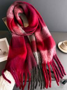 1 chiếc khăn choàng mùa đông cho nữ, khăn choàng giả cashmere kẻ sọc nhiều màu sắc, dày dặn và ấm áp, khăn choàng lông cừu tua rua thời trang, khăn choàng ngoài trời cho nữ, phụ kiện váy áo - Nhiều màu - Xem 5