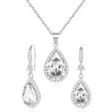 Women Jewelry Set Silver/Gold Plated Teardrop Pendant Necklace Dangle Drop Earrings Dangling Sets Birthstone Crystals Rhinestone,Birthday Anniversary Wedding Mother's Day Gifts For Women{"Color_name":"04.April-WhiteGoldPlated|Diamond"} - 04.四月-白金鍍|鑽石 - 查看 6