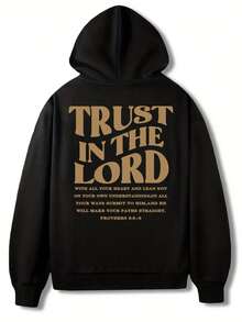 男士休闲信仰与励志图案印花连帽卫衣，适合秋冬季节，长袖上衣 - 黑色 - 查看 5