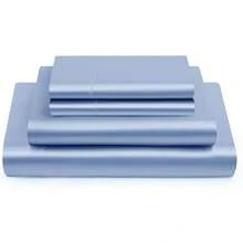 Silky Soft Pink Twin XL Satin Bed Sheets Set, 1 Deep Pocket Fitted Sheet + 1 Flat Sheet + 1 Pillowcase,  In 2025 - 淺藍色 - 查看 3