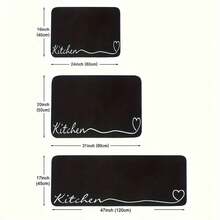 1 Piece Set Kitchen Mat, Festival Simple Kitchen Decor Carpet, Heart Kitchen Series, European Minimalist Style, Comfortable Kitchen Standing Mat, Flannel Material, Non-Slip Soft And Comfortable - 黑色 - 查看 3