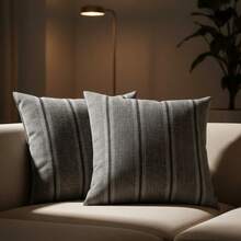 Set Of 2 Decorative Pillow Covers 45x45cm Rustic Linen Style - Gris - Ver 2
