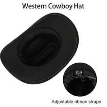 Women Sparkly-Rhinestone Western-Cowgirl-Hat Glitter-Bling Cowboy-Hat Felt-Rodeo-Hat For Disco-Party Medium/Large{"Size_name":"Medium-Large","Color_name":"Black-DoublePuLeather"} - 黑色-雙層PU皮革中大號 - 查看 7